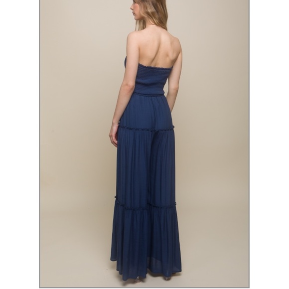 Navy blue woven boho jumpsuit - Picture 4 of 6